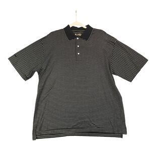 Ben Hogan Mens Polo Shirt Size Medium Black White Stripe Collared Golf Preppy
